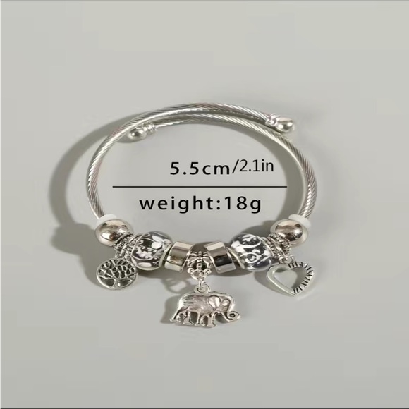 Boho Style Silver Stainless Steel Elephant Charm Bracelet - Picture 6 of 6